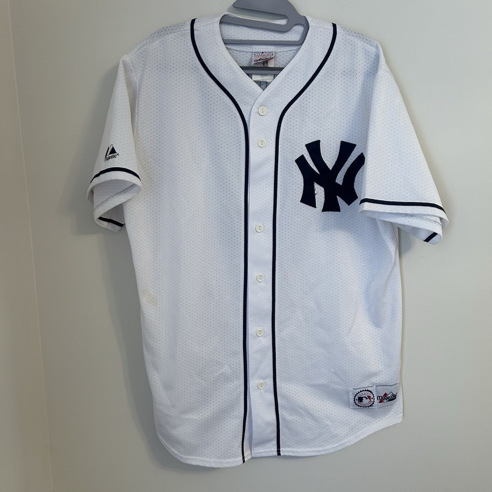 Vintage MLB New York‎ Yankees Derek Jeter #2 Majestic White Mesh Jersey Size XL
